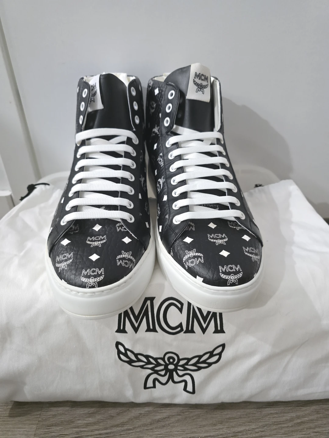 MCM High-Top Sneakers Black White Monogram