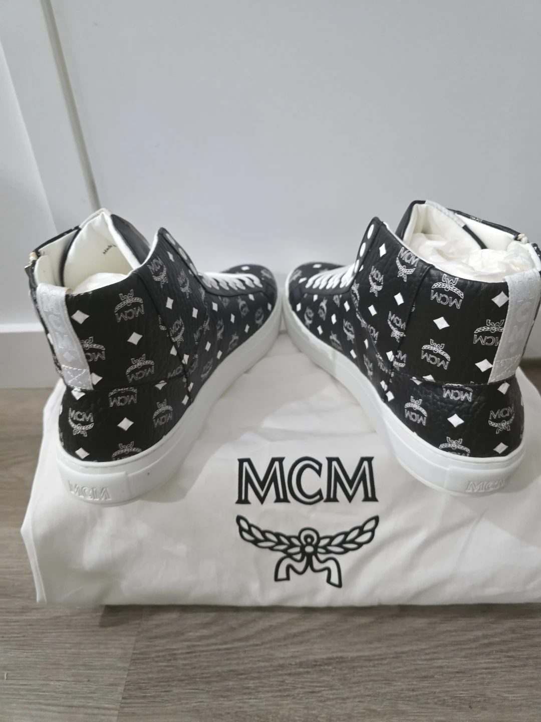 MCM High-Top Sneakers Black White Monogram - photo 2
