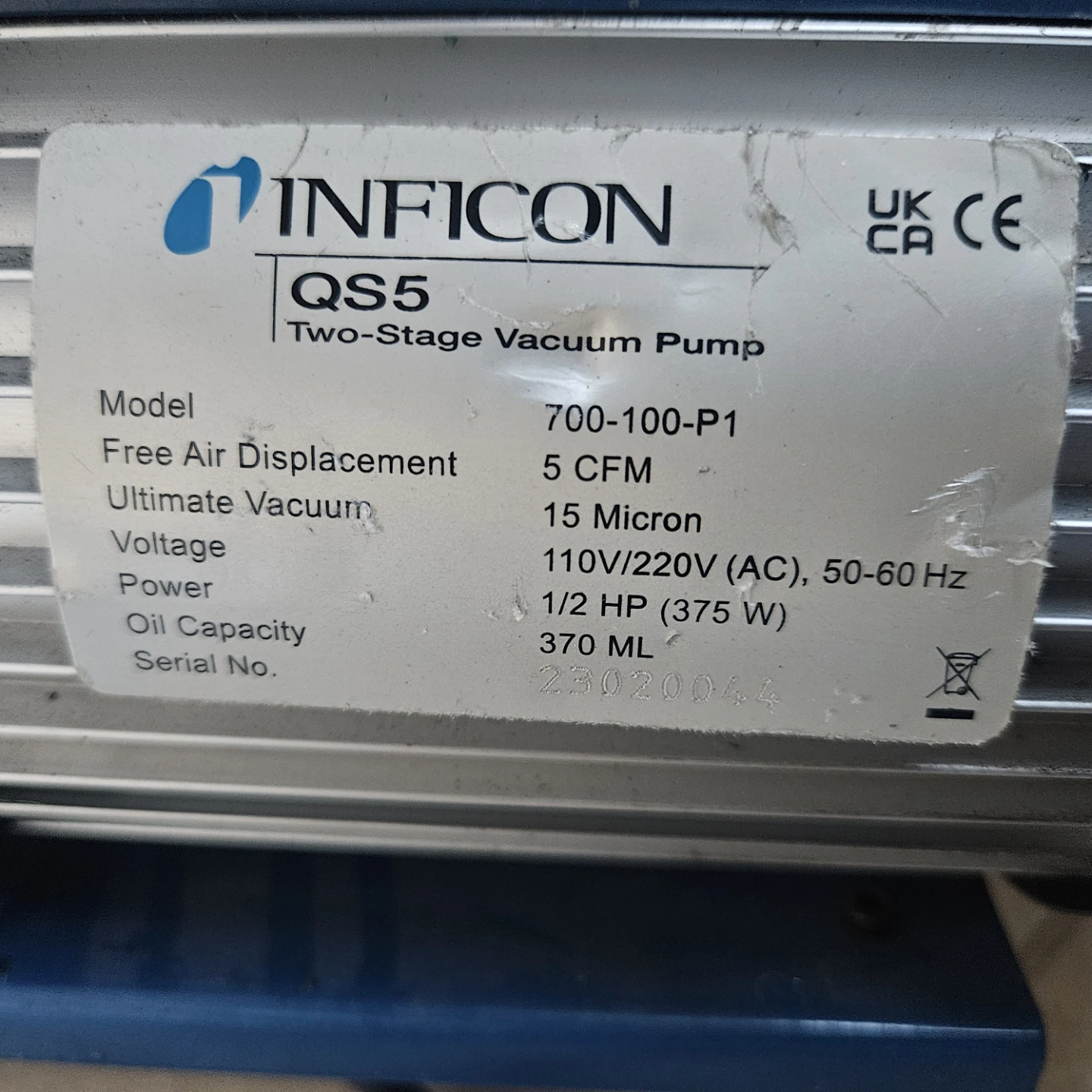 INFICON QS5 Two-Stage Vacuum Pump 700-100-P1 - photo 4