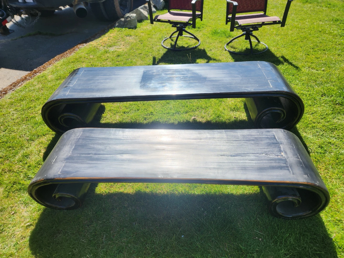 Modern Black Lacquer Scroll Bench (Pair) – Statement Pieces - photo 2