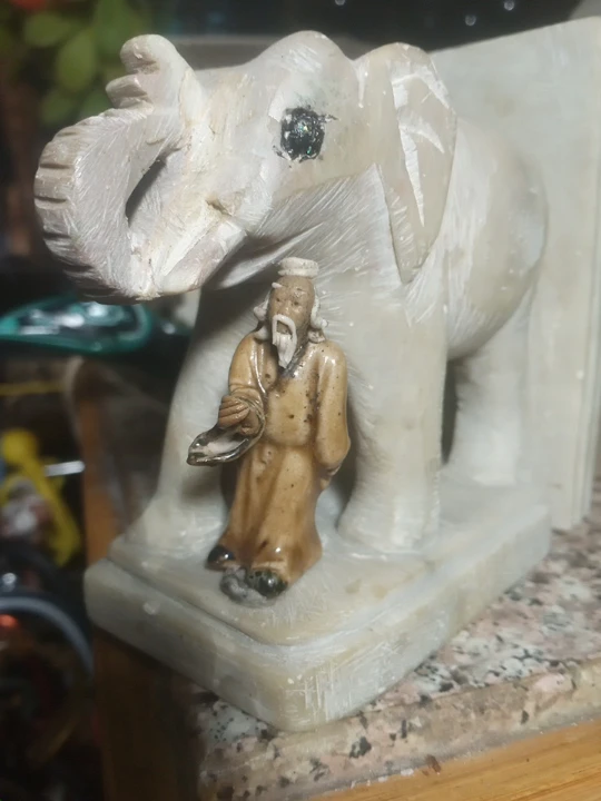 Stone Elephant with Scholar Bookends