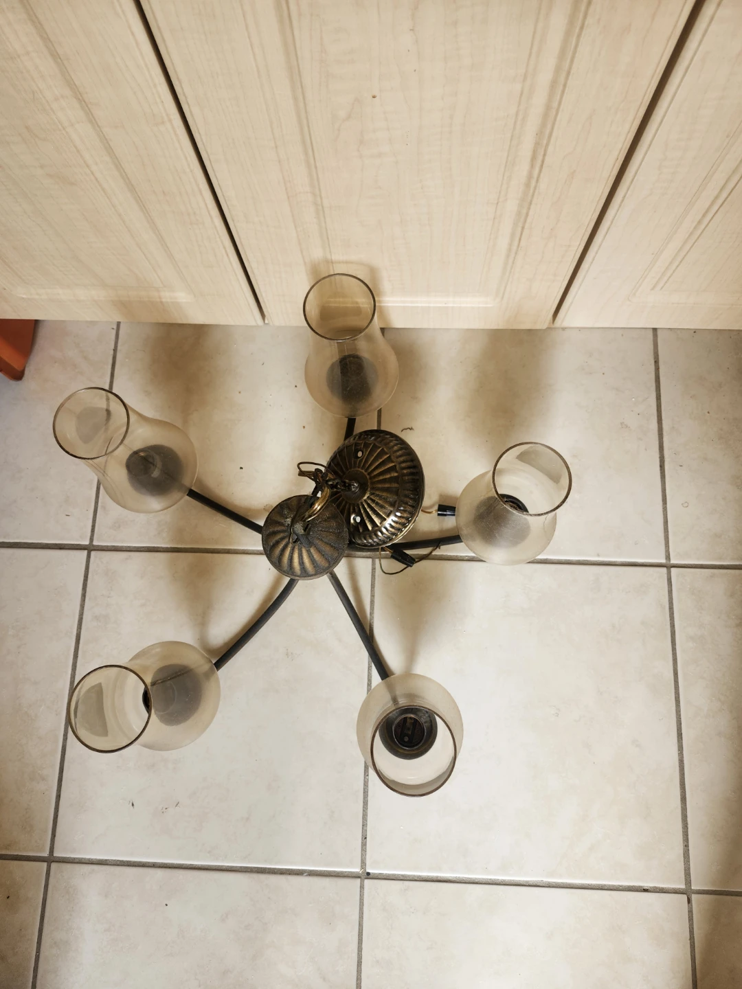 Vintage 5-Light Antique Brass Chandelier - photo 2