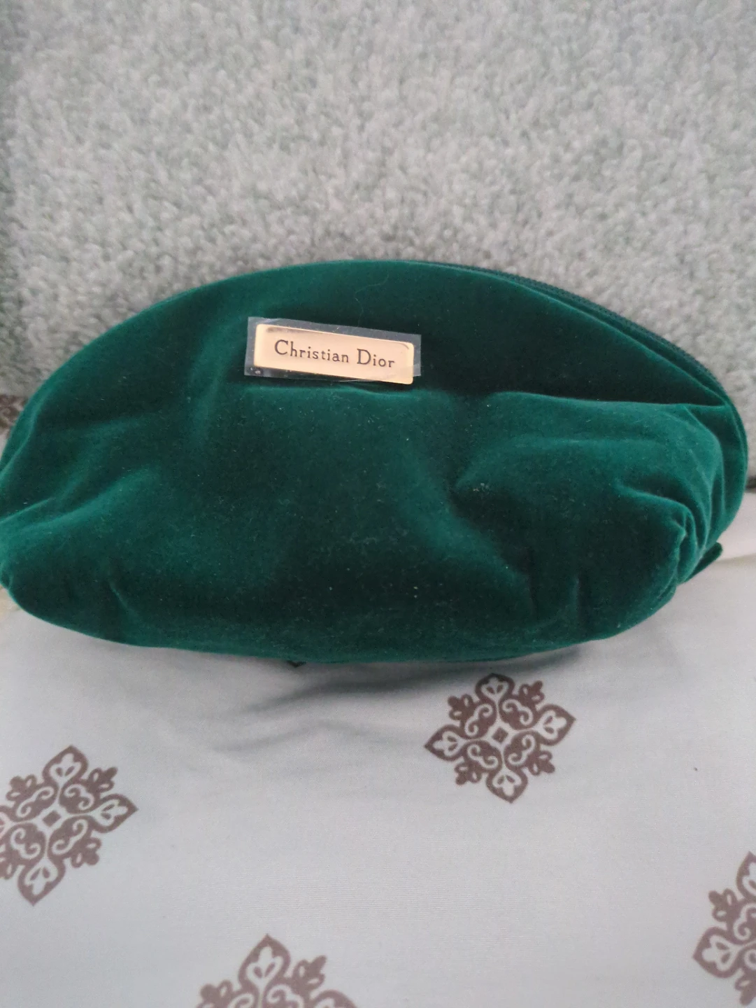 Christian Dior green velvet pouch