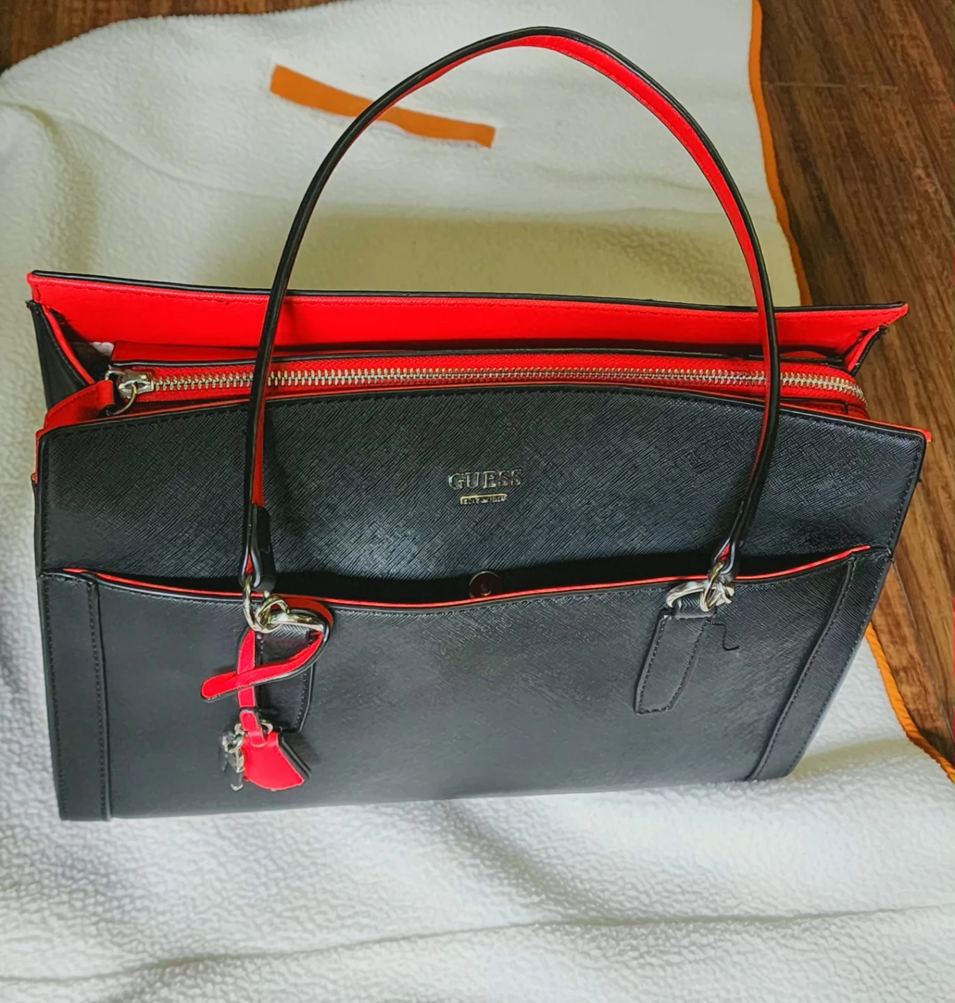 GUESS Black & Red Satchel Handbag