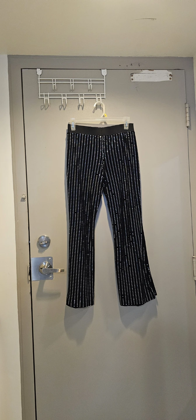 Black Velvet Bell Bottoms with Rhinestone Stripes