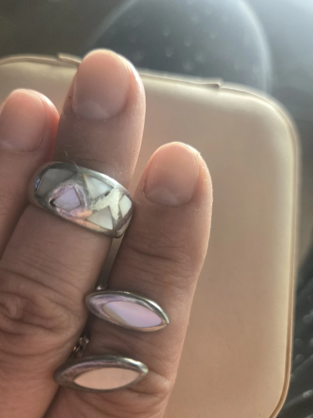 Sterling Silver Mother of Pearl Inlay Ring and Earrings Set