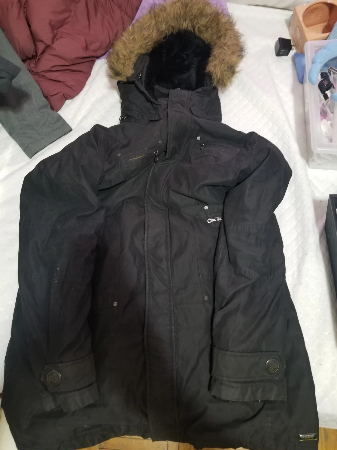 Black Parka Jacket with Fur Hood - photo 3