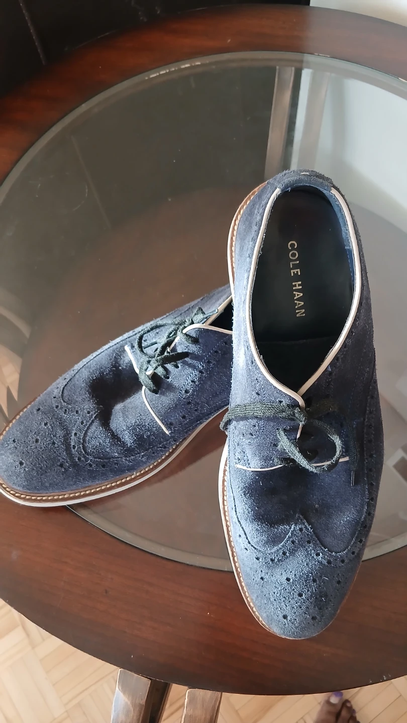 Cole Haan Suede Wingtip Oxford Shoes - Blue