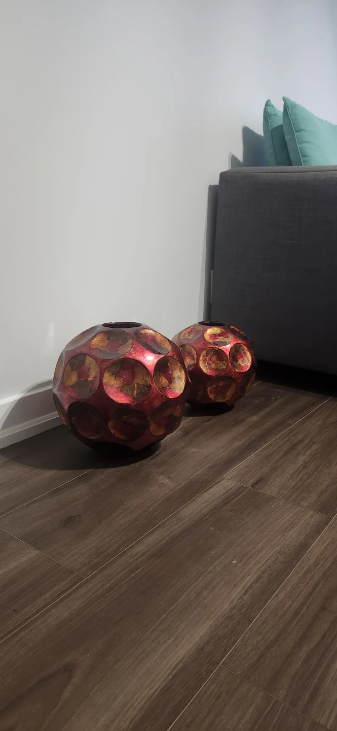 Pair of Red Decorative Spheres