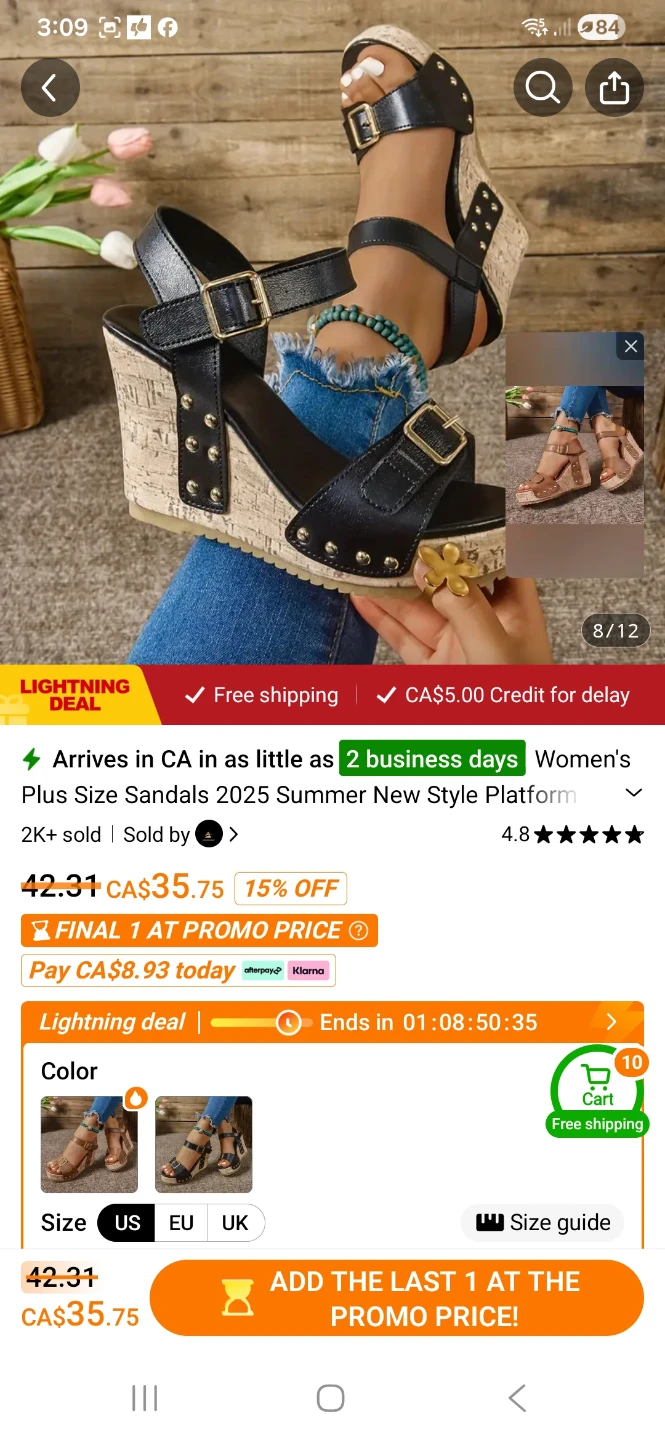Women's Black Wedge Platform Sandals