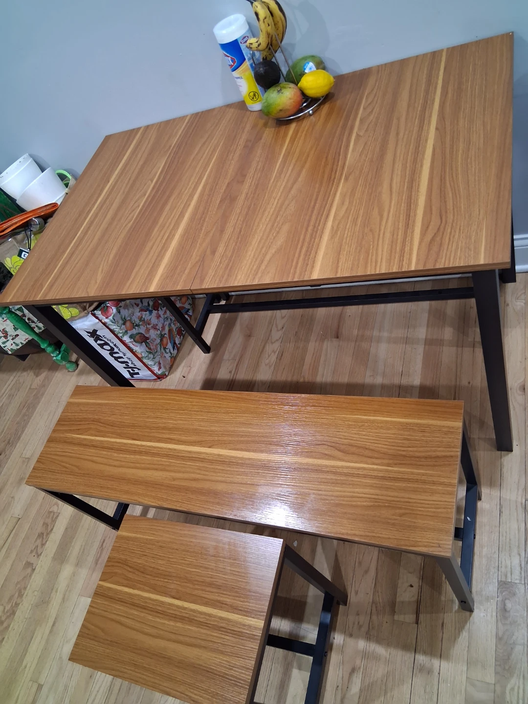 Wood Dining Table with 2 Bench and 2 Stools - Set