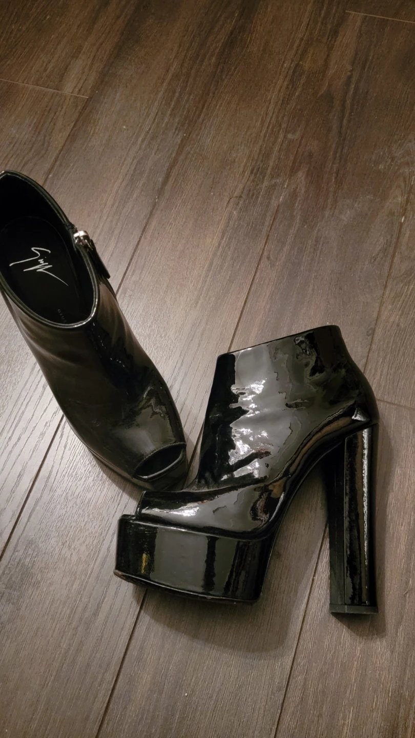 Giuseppe Zanotti Black Patent Leather Peep-Toe Platforms