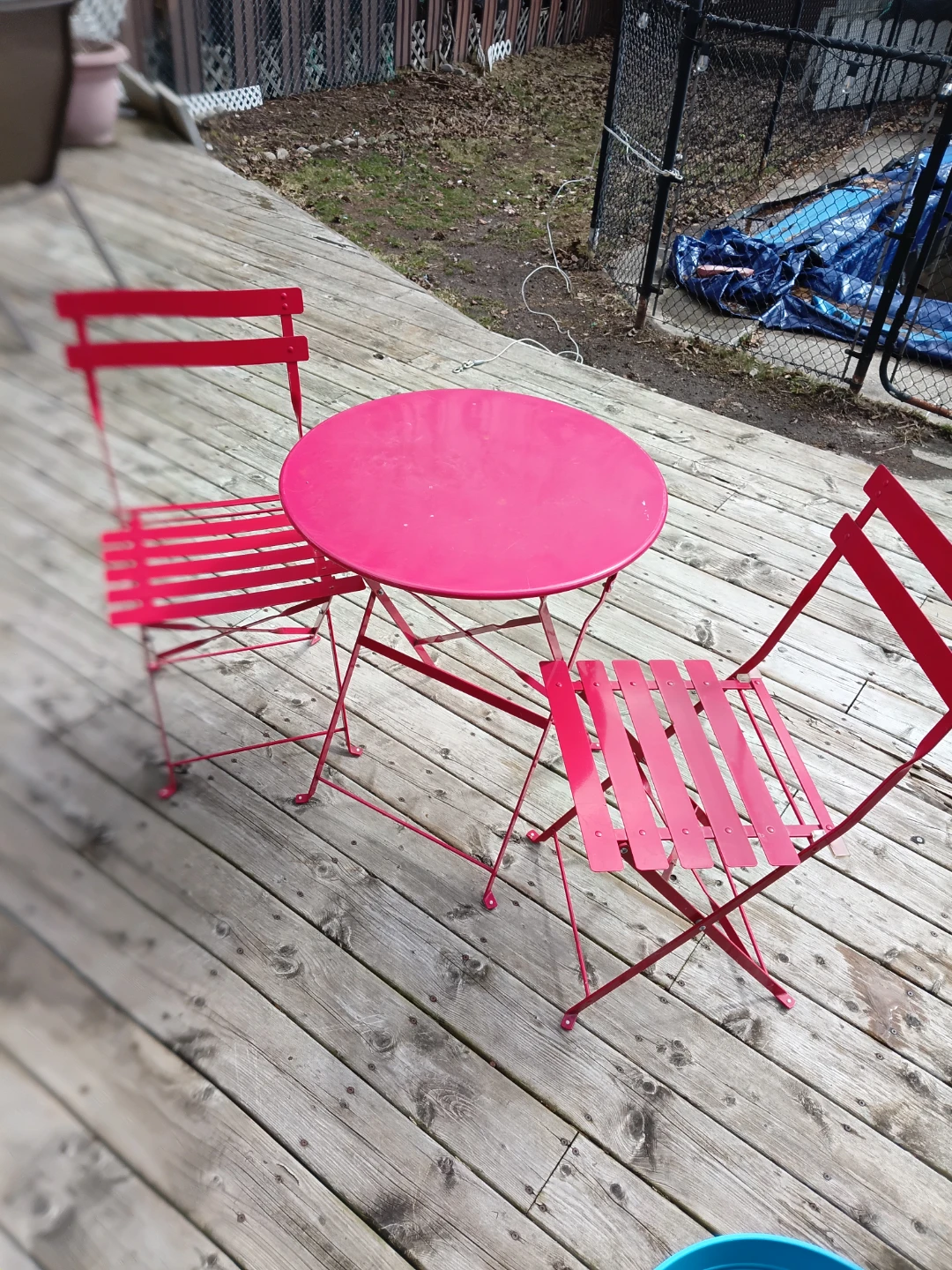 Collapsible Red Metal Bistro Set - Table and 2 Chairs