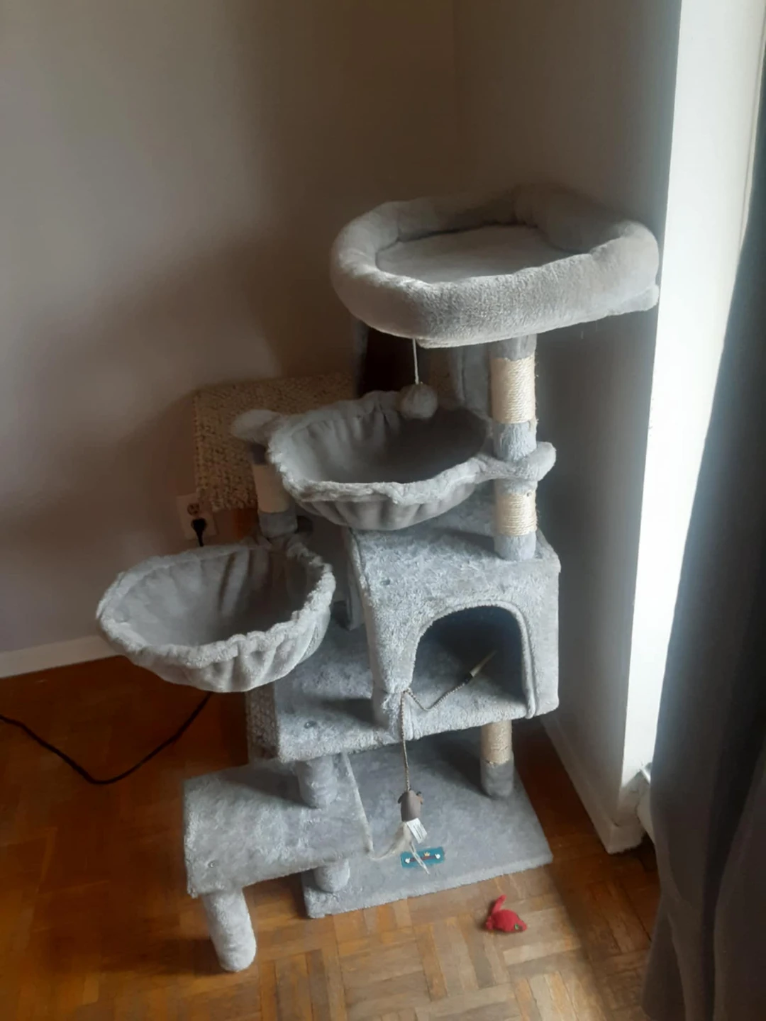 Grey Multi-Level Cat Tree with Hammocks and Scratching Post