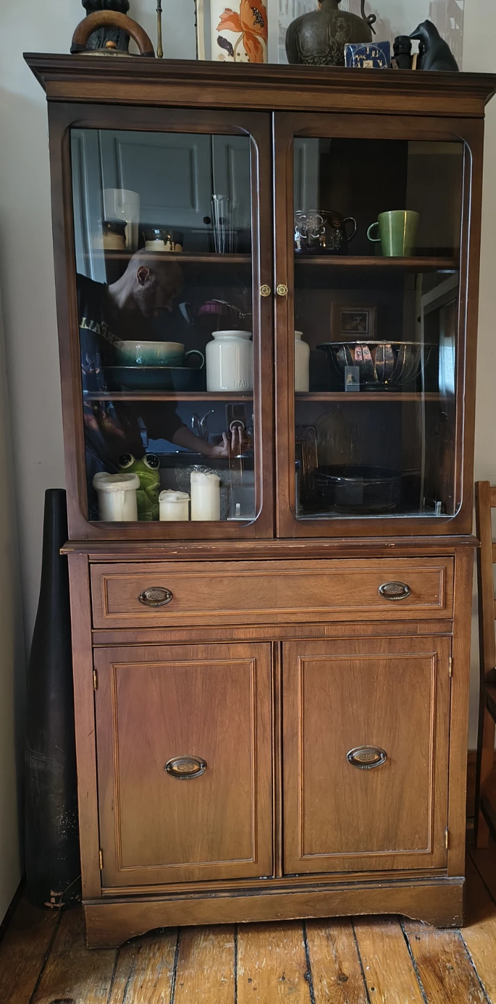 Wooden Hutch with Glass Doors