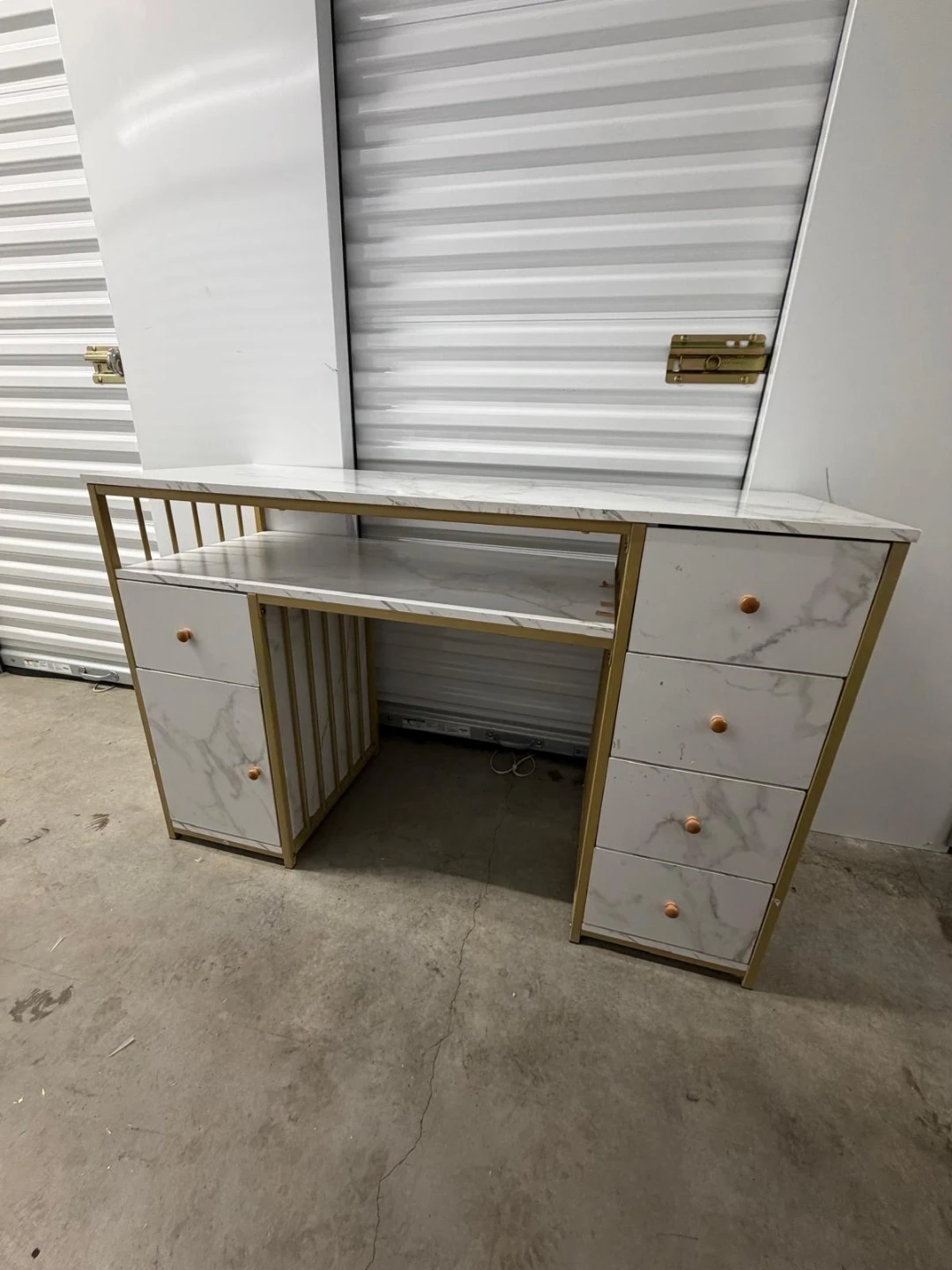 White Marble Top Desk with Gold Frame
