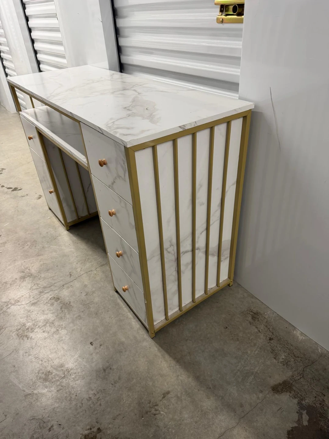 White Marble Top Desk with Gold Frame - photo 2