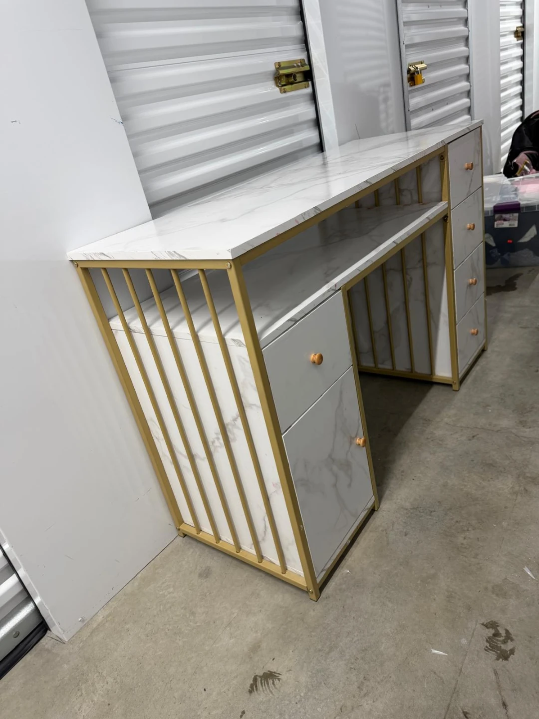 White Marble Top Desk with Gold Frame - photo 3