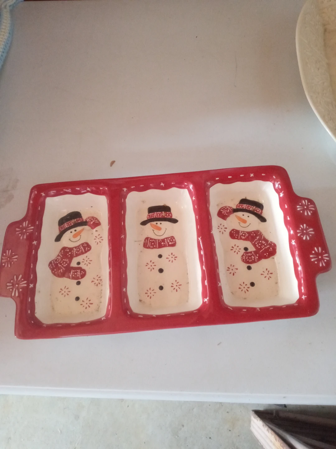 Pacific Rim Handpainted Snowman Divided Serving Dish