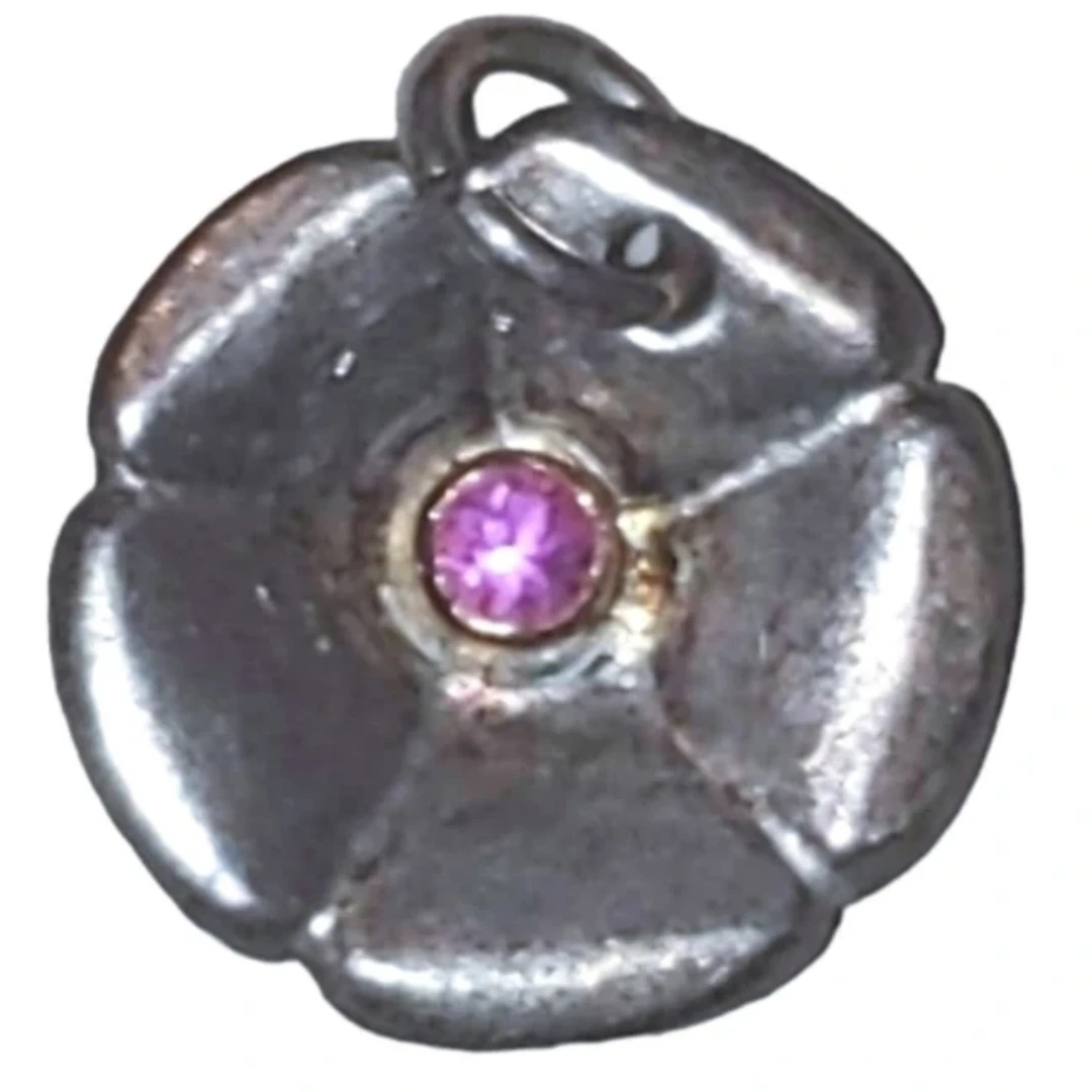 Handcrafted Silver flower Charm sterling & Rose Quartz