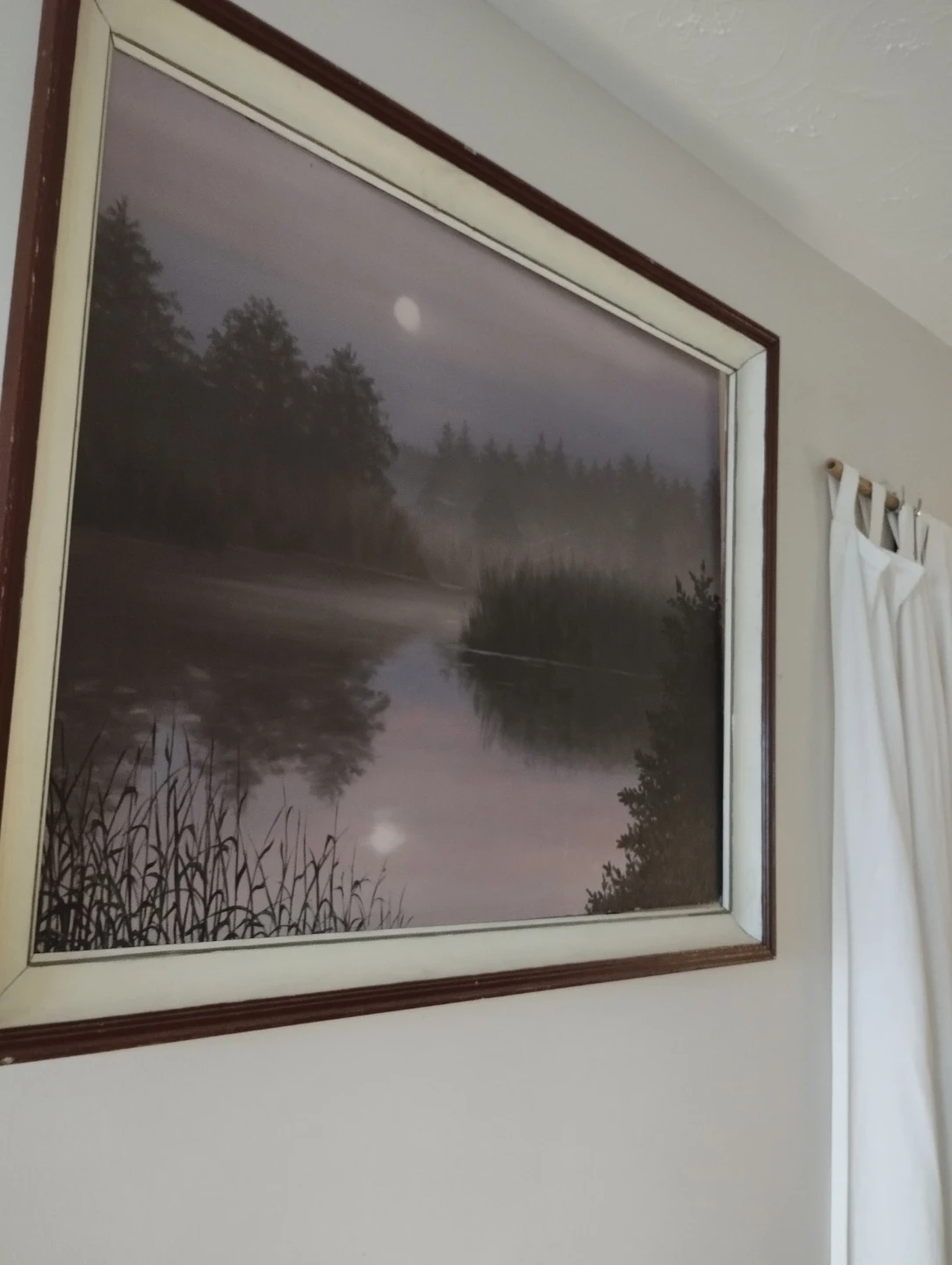 Framed Landscape Painting - Moonlit Lake Scene