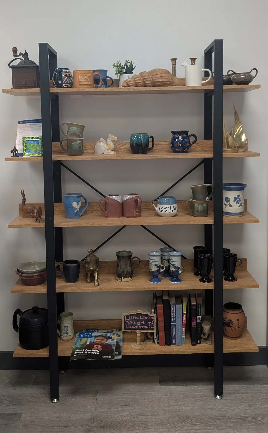Brown wood shelf with metal frame x2