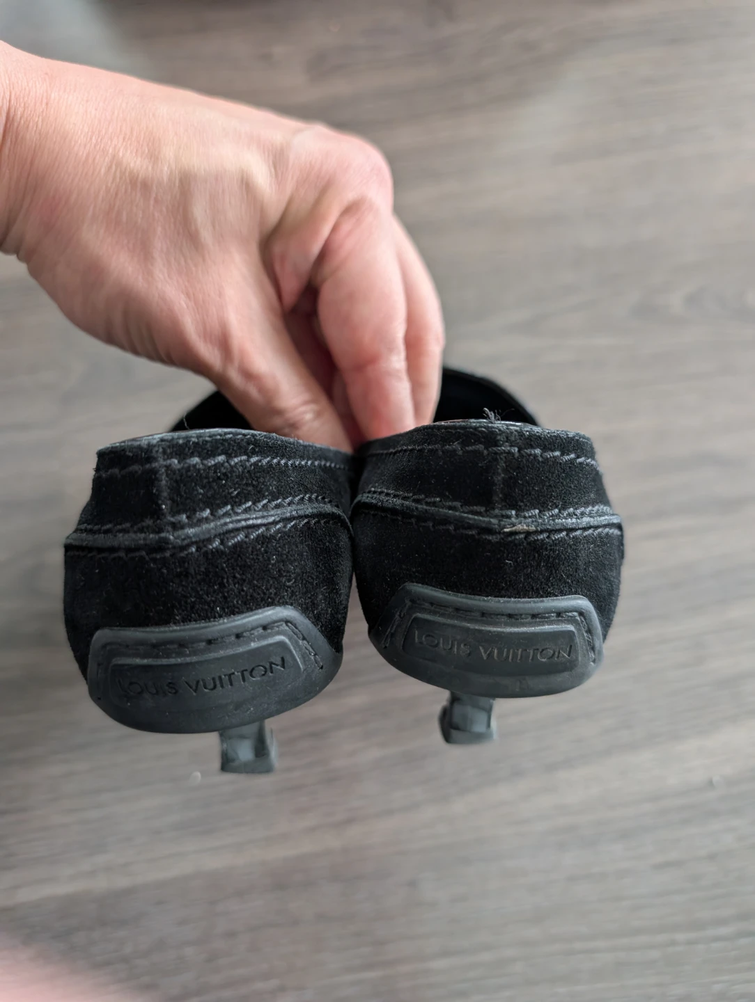 Louis Vuitton Black Suede Loafers with Gold Buckle - photo 3