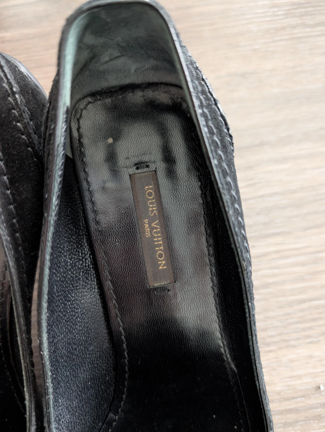 Louis Vuitton Black Suede Loafers with Gold Buckle - photo 5