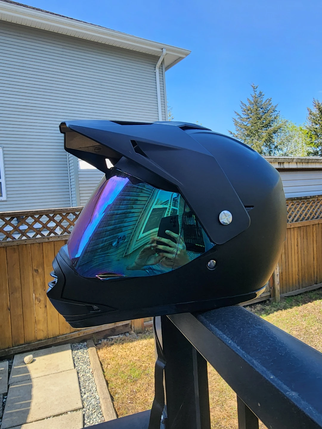 Black Full Face Helmet with Blue Mirrored Visor - photo 3