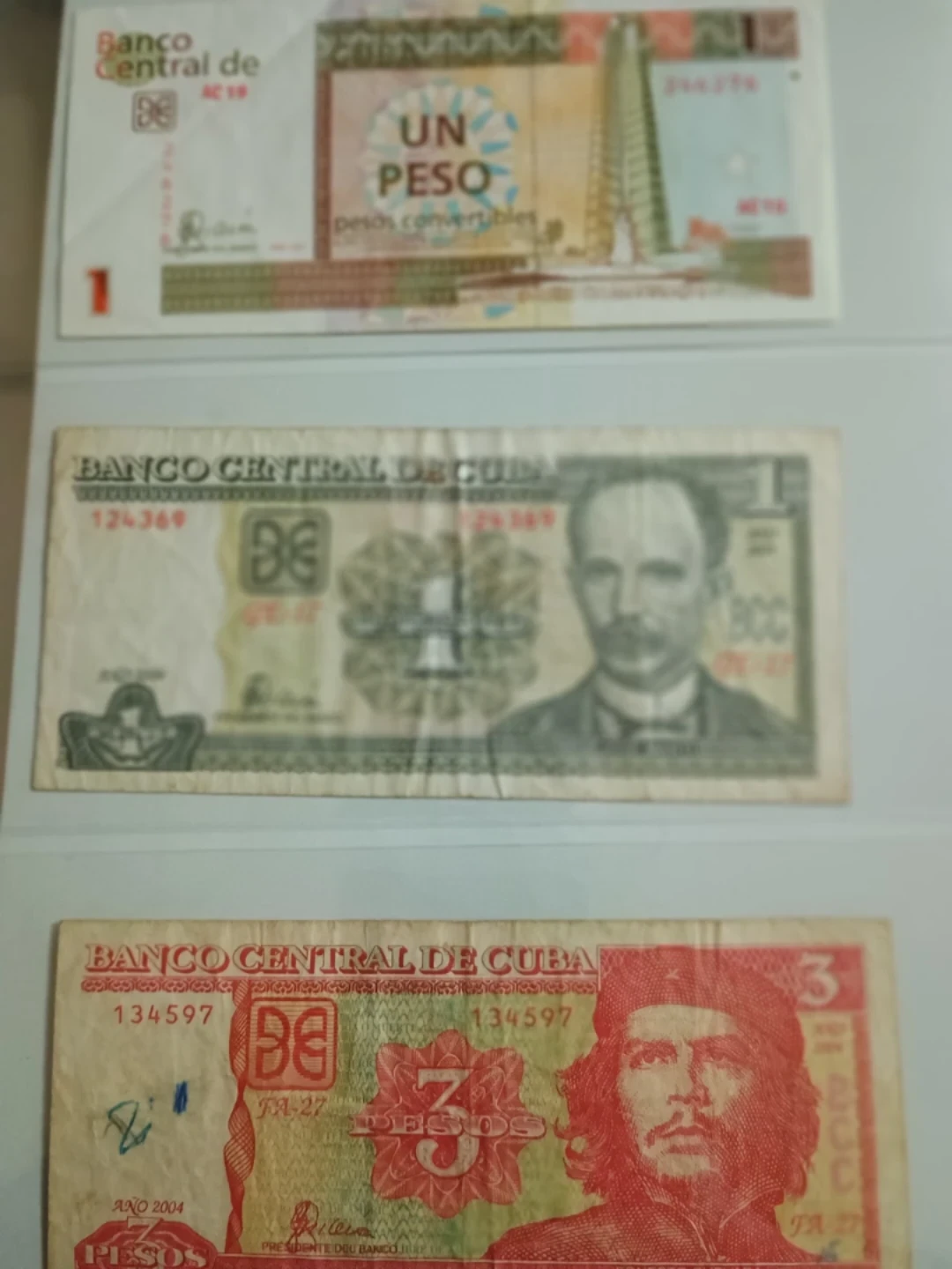 Collection of Cuban Pesos - 1, 3, and 5 Peso Banknotes - photo 3
