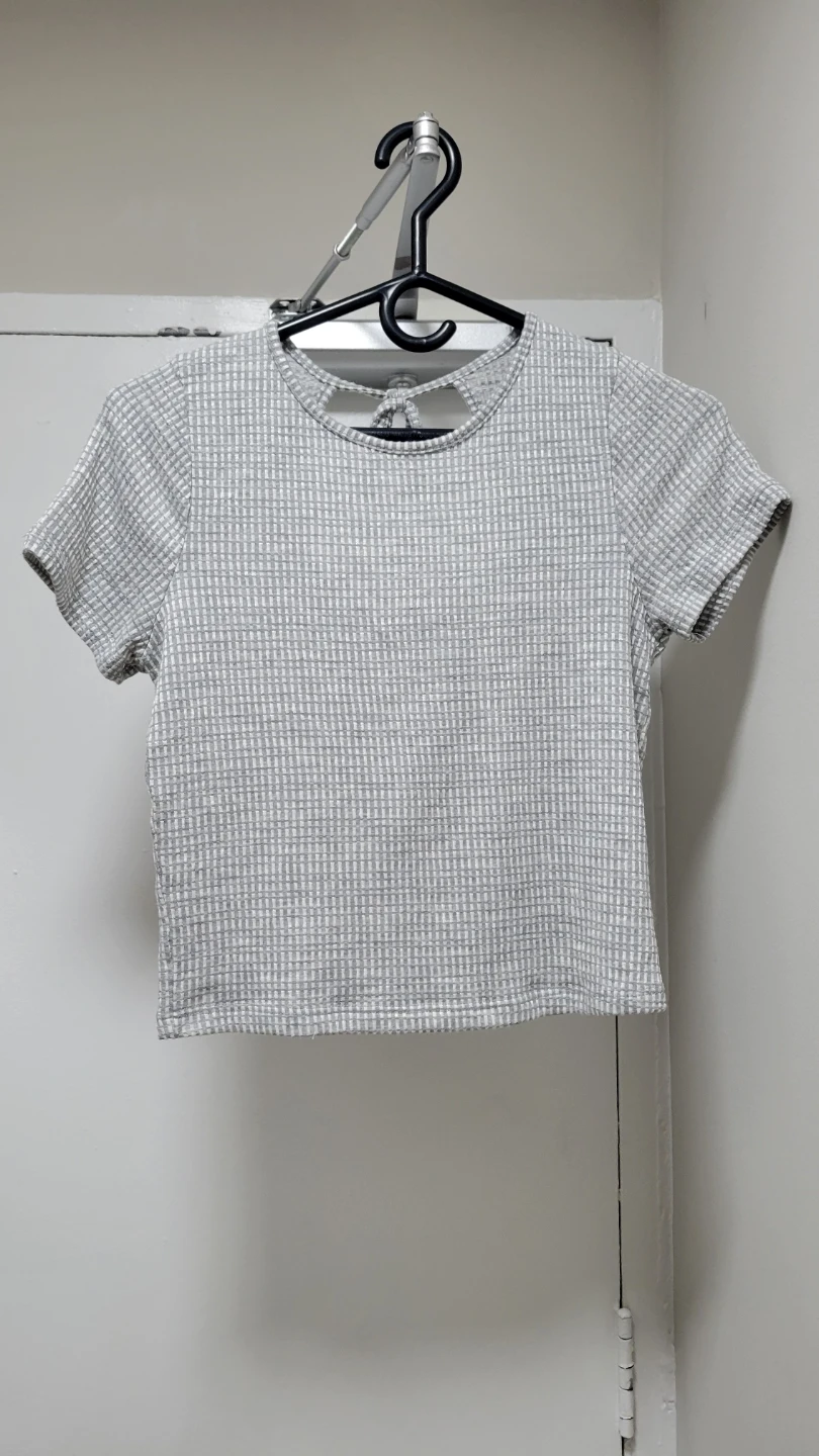 Grey Ribbed Cropped Top with Back Cutout