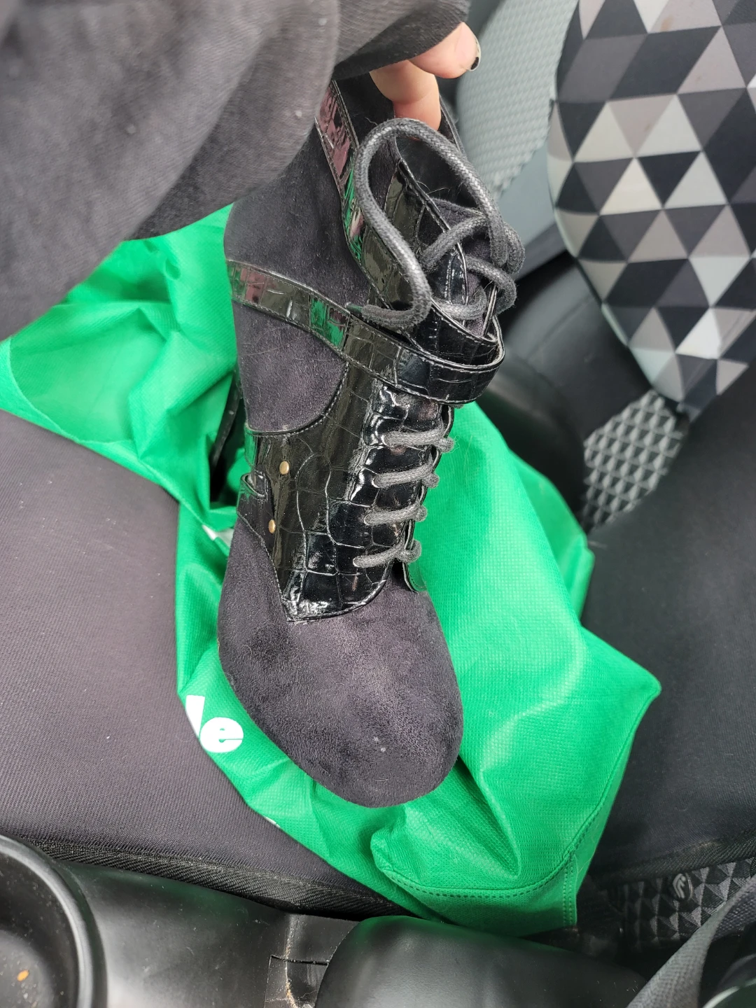 Black Lace-Up Stiletto Heels with Buckle Accents - photo 2