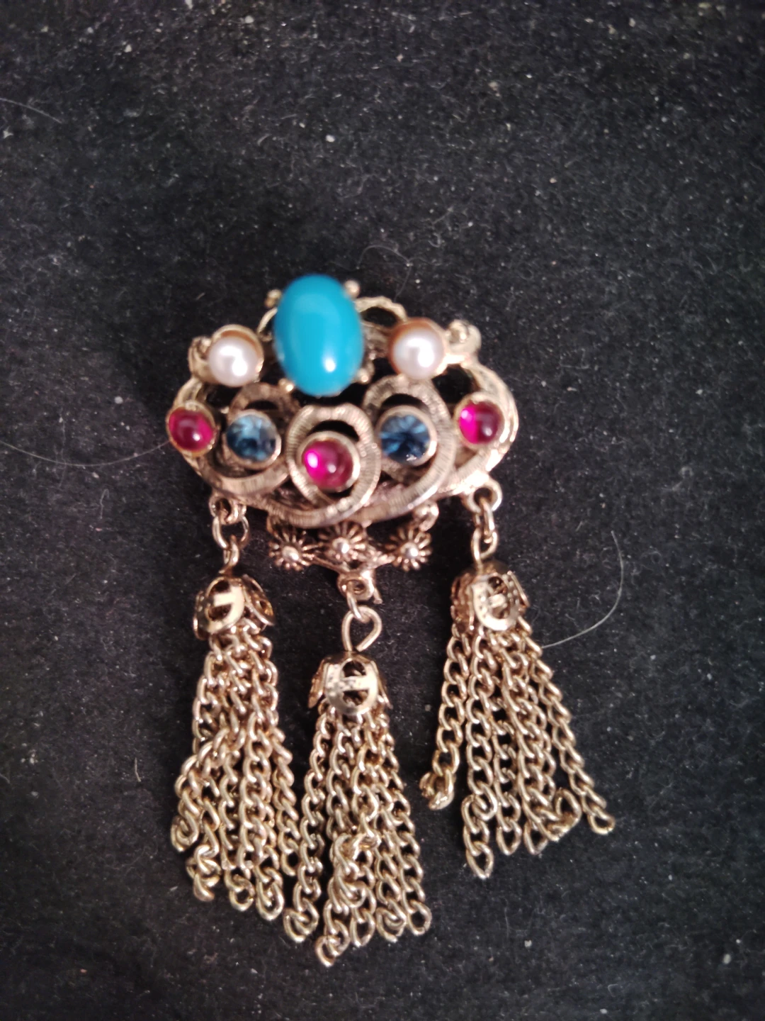 Vintage Brooch with Tassels and Gems