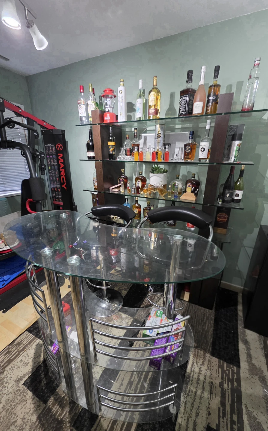 Modern Glass and Chrome Bar Table with Chairs Set