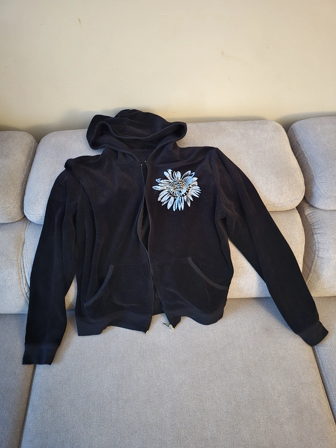 Juicy Couture Black Velour Hoodie with Embellishments - photo 2