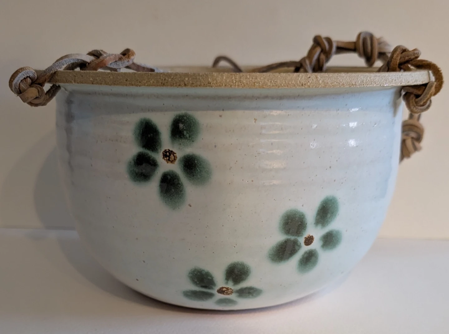 Ceramic Hanging planter with Leather straps