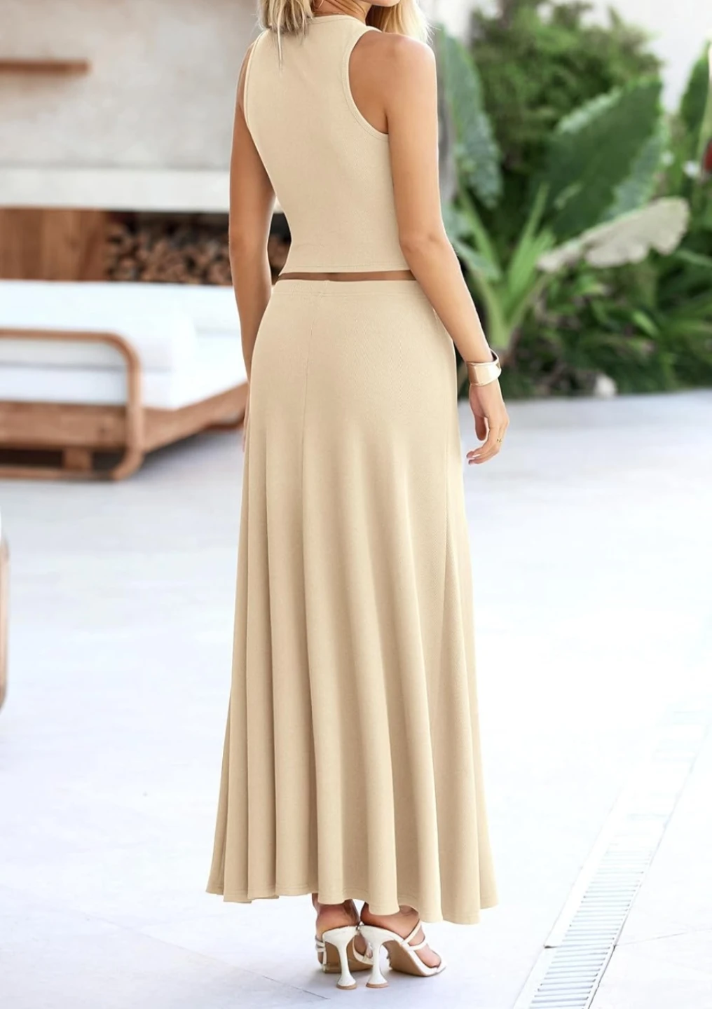Ribbed Tank Top and Maxi Skirt Set - Cream - photo 2