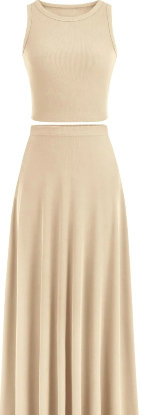 Ribbed Tank Top and Maxi Skirt Set - Cream - photo 3