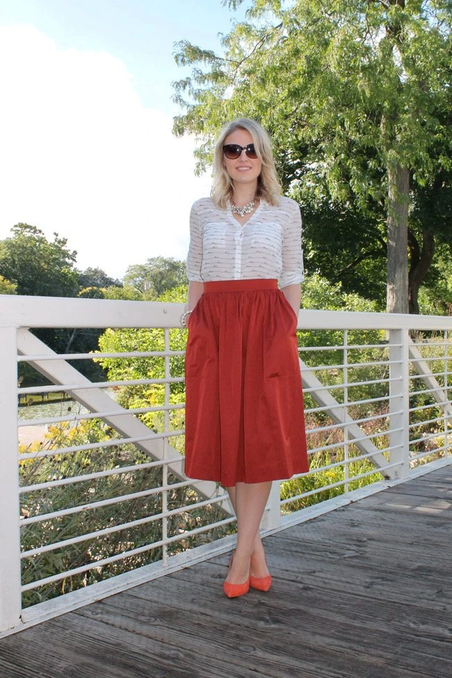 Zara Burnt Orange Midi Skirt (Medium)