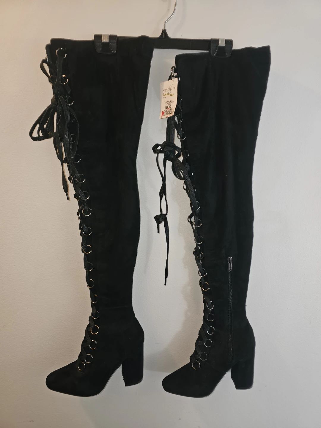 Black Suede Lace-Up Over-the-Knee Boots - photo 2