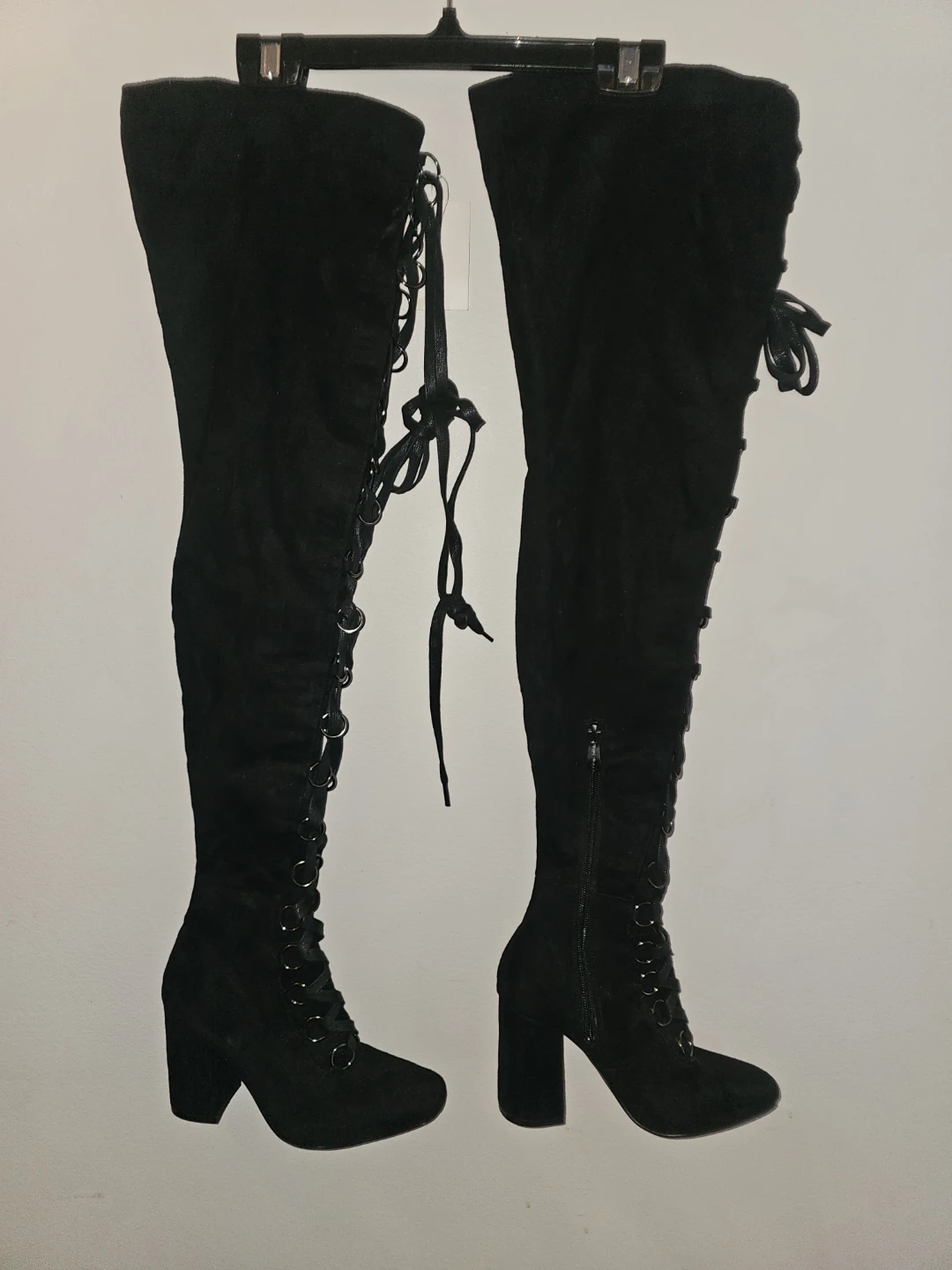 Black Suede Lace-Up Over-the-Knee Boots - photo 3