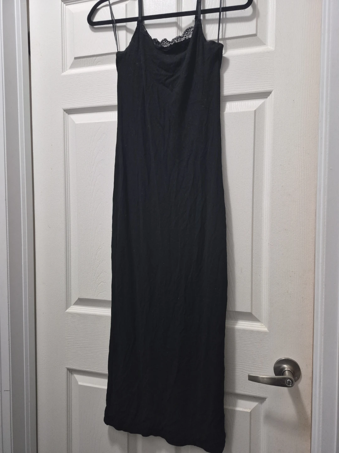 Black Slip Dress with Lace Trim