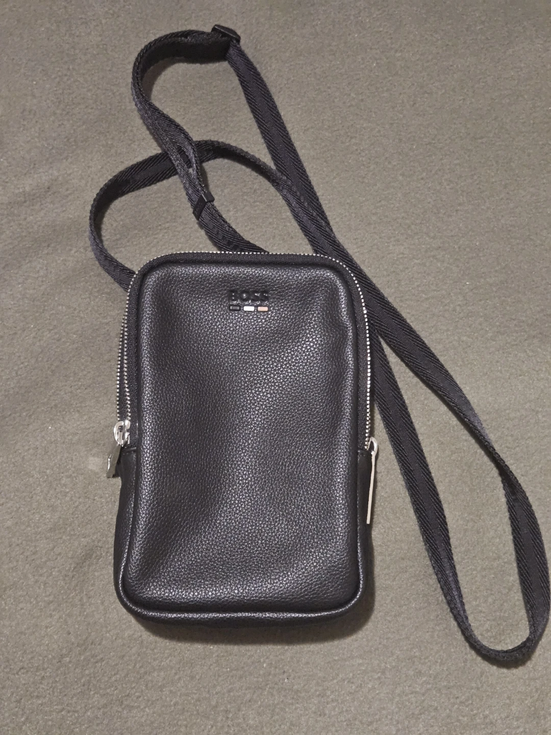 BOSS Black Leather Crossbody Pouch