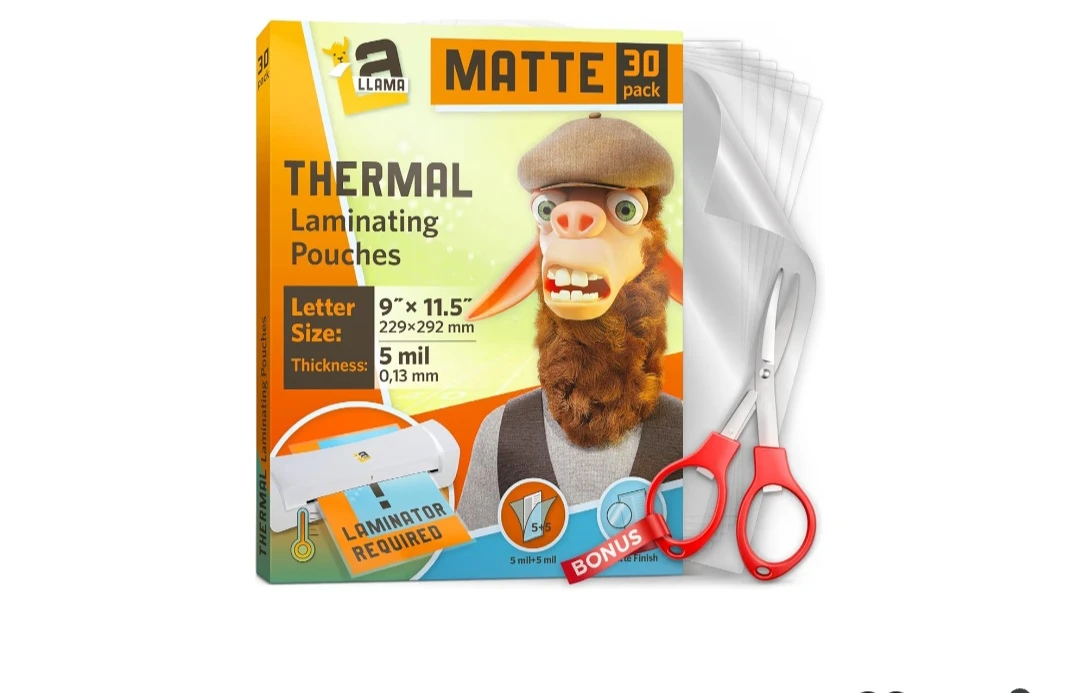 Thermal Laminating Pouches, Matte Finish, 9 x 11.5 Inches,30