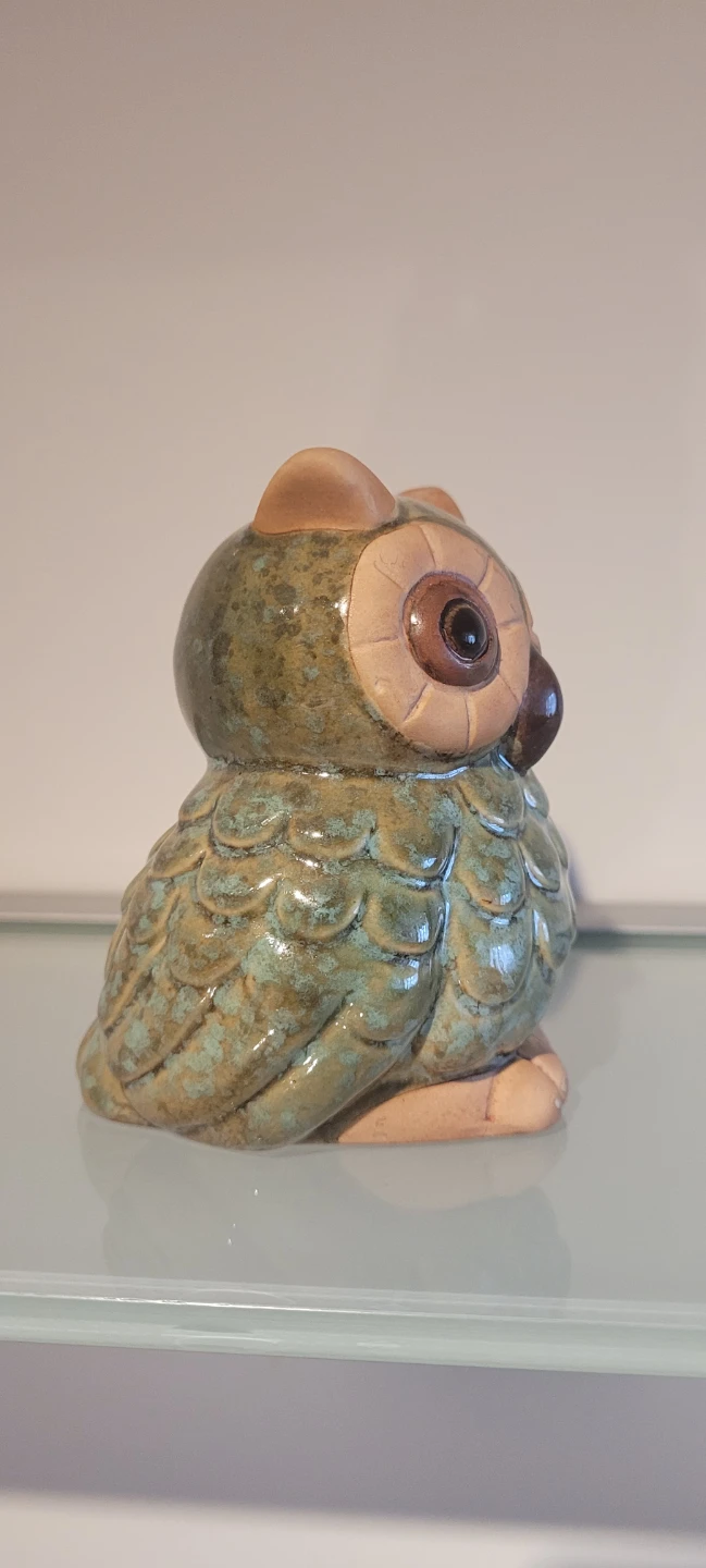 New Vintage Clay Pottery Owl Figurine Green Glazed - photo 3