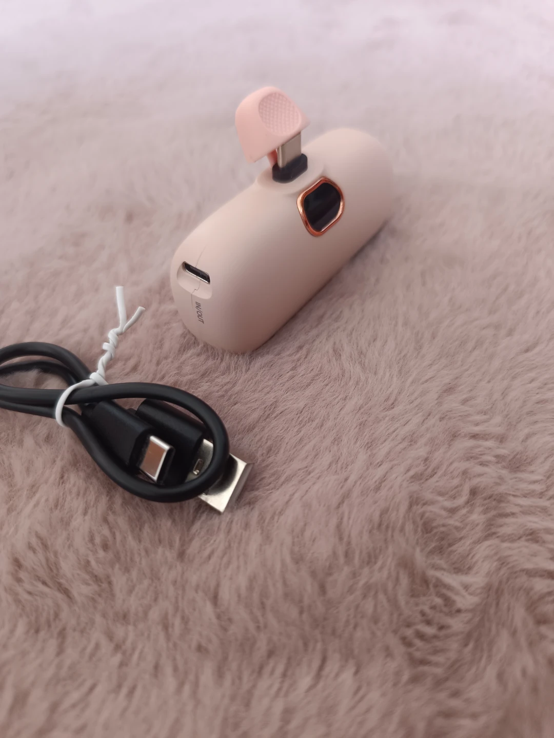 White Portable Mini Powerbank with USB Charging Cable