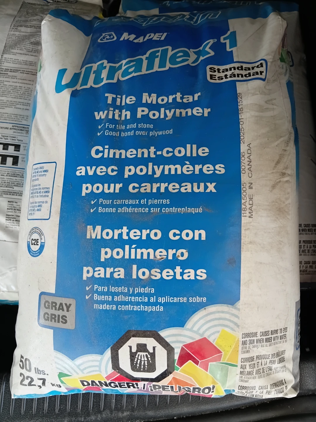 MAPEI Ultraflex 1 Tile Mortar with Polymer, Gray, 50 lbs