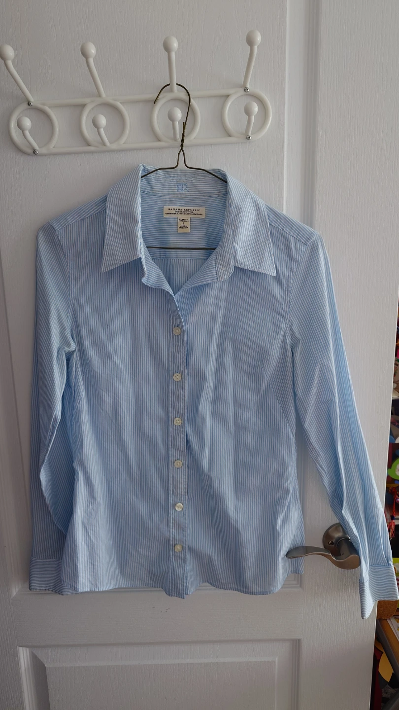 Banana Republic Striped Button-Up Shirt - Light Blue/White