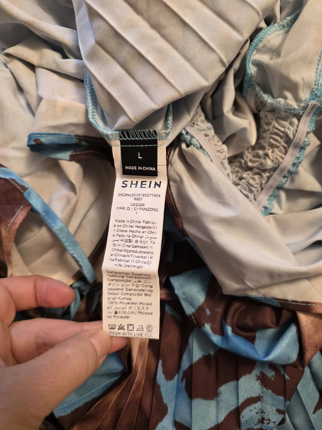 SHEIN Blue Brown Abstract Print Pleated Jumpsuit Size L - photo 5