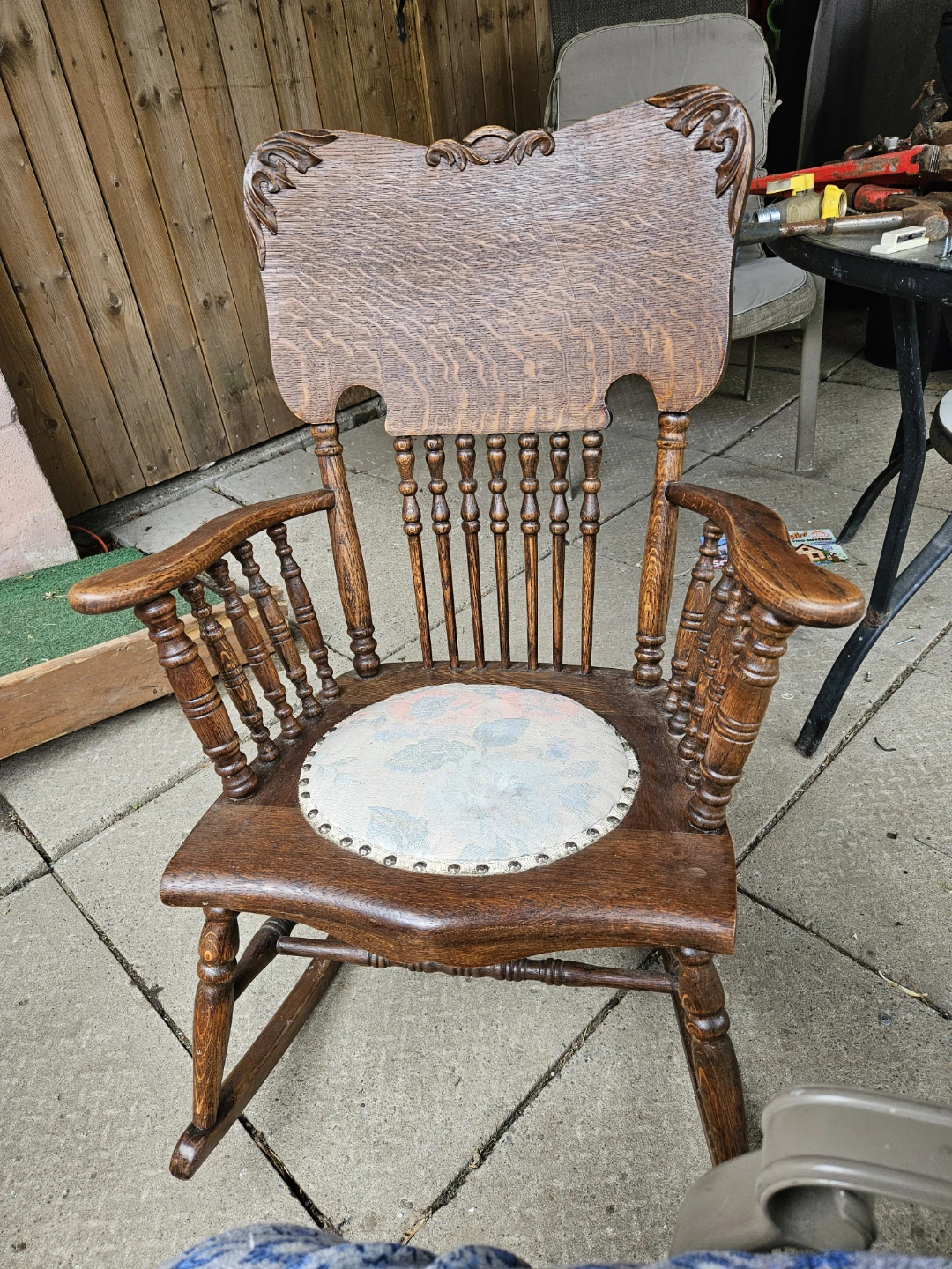 Antique Oak Spindle Back Rocking Chair